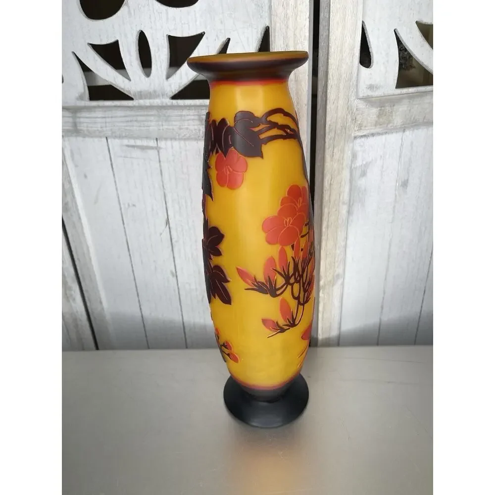 Cameo ART Nouveau Glass VASE Galle French Style Repro Amber Red Butterfly